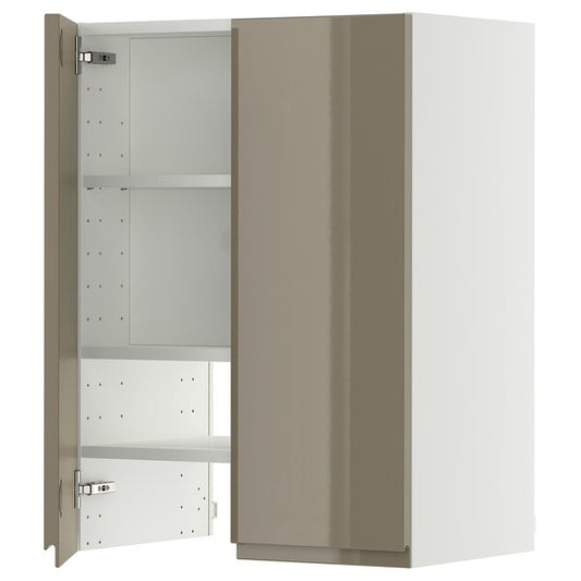 METOD - Wall cb f extr hood w shlf/door, white/Voxtorp high-gloss dark grey-brown, 60x80 cm