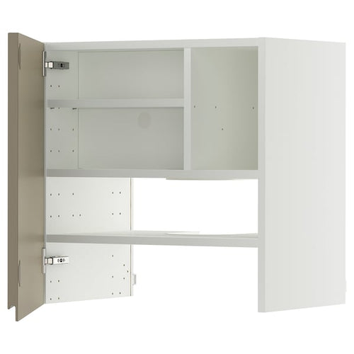 METOD wall cb f extr hood w shlf/door, white/Voxtorp high-gloss dark grey-brown, 60x60 cm