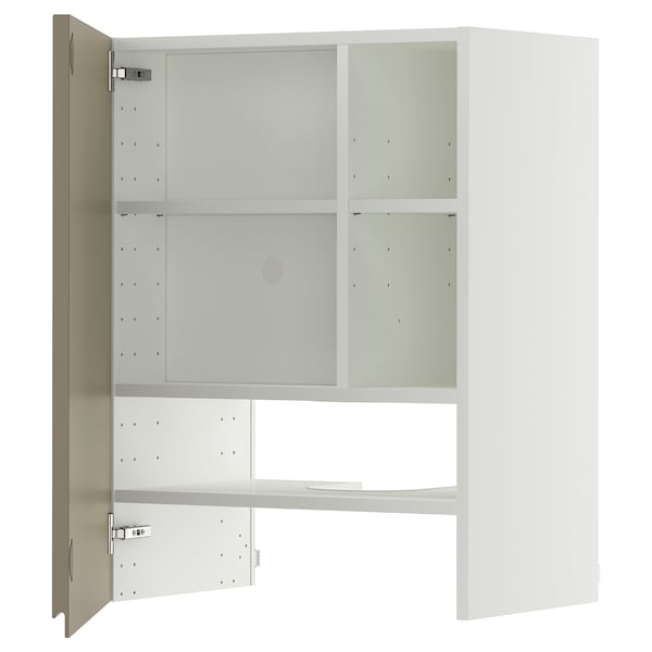 METOD wall cb f extr hood w shlf/door, white/Voxtorp high-gloss dark grey-brown, 60x80 cm