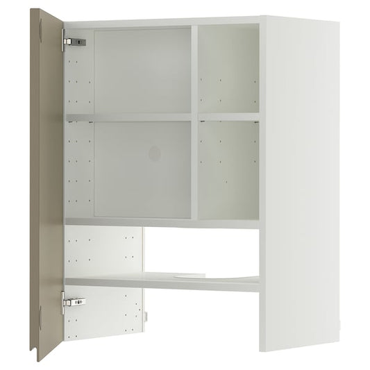 METOD - METOD Wall cb f extr hood w shlf/door, white/Voxtorp high-gloss dark grey-brown, 60x80 cm
