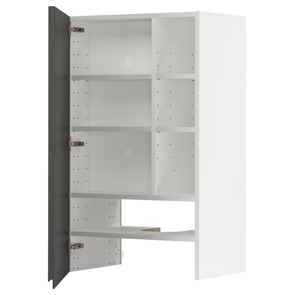 METOD wall cb f extr hood w shlf/door, white/Voxtorp dark grey, 60x100 cm