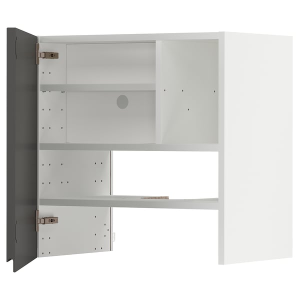 METOD - METOD Wall cb f extr hood w shlf/door, white/Voxtorp dark grey, 60x60 cm