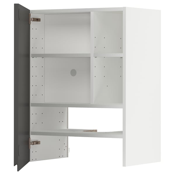 METOD wall cb f extr hood w shlf/door, white/Voxtorp dark grey, 60x80 cm