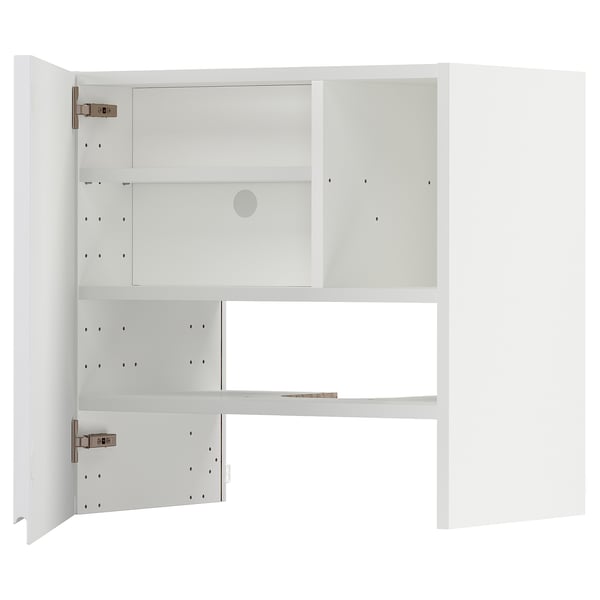 METOD wall cb f extr hood w shlf/door, white/Voxtorp high-gloss/white, 60x60 cm