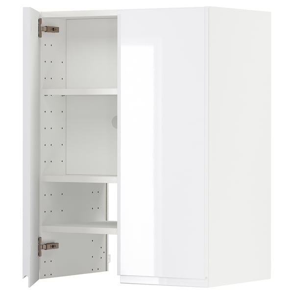 METOD wall cb f extr hood w shlf/door, white/Voxtorp high-gloss/white, 60x80 cm
