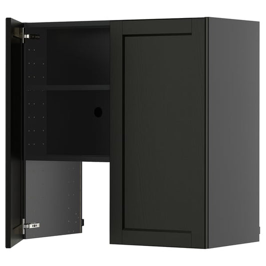 METOD - METOD Wall cb f extr hood w shlf/door, black-grey/Lerhyttan black stained, 80x80 cm