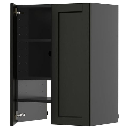 METOD - METOD Wall cb f extr hood w shlf/door, black-grey/Lerhyttan black stained, 60x80 cm