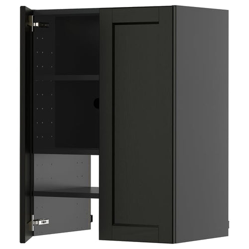 METOD wall cb f extr hood w shlf/door, black-grey/Lerhyttan black stained, 60x80 cm