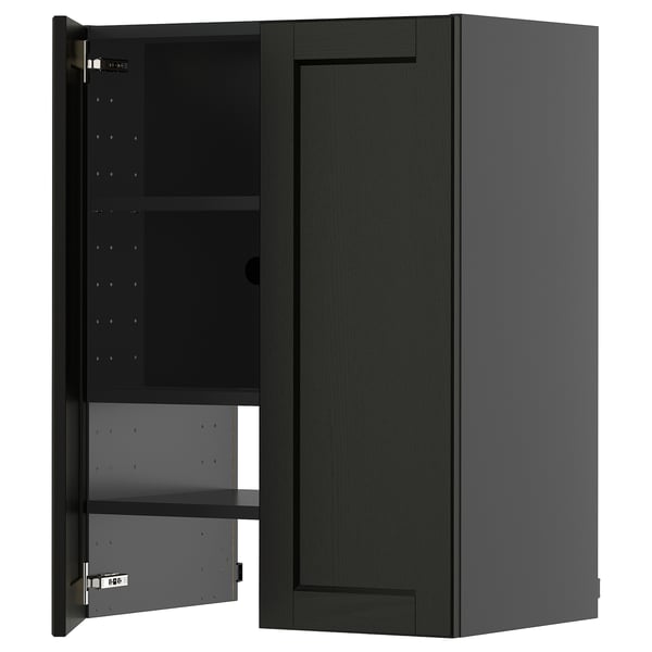 METOD wall cb f extr hood w shlf/door, black-grey/Lerhyttan black stained, 60x80 cm