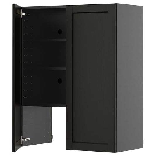 METOD - METOD Wall cb f extr hood w shlf/door, black-grey/Lerhyttan black stained, 80x100 cm