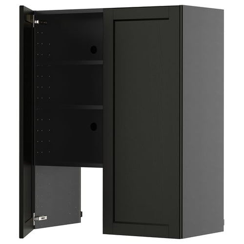 METOD wall cb f extr hood w shlf/door, black-grey/Lerhyttan black stained, 80x100 cm