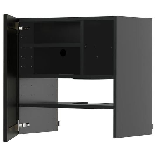 METOD - METOD Wall cb f extr hood w shlf/door, black-grey/Lerhyttan black stained, 60x60 cm