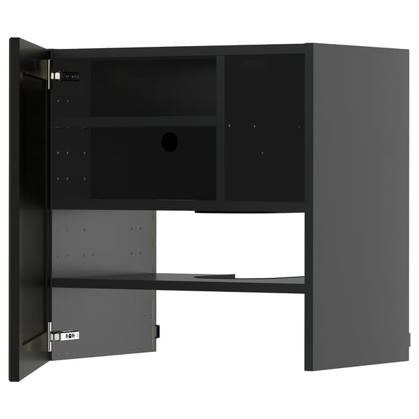 METOD - METOD Wall cb f extr hood w shlf/door, black-grey/Lerhyttan black stained, 60x60 cm