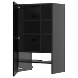METOD wall cb f extr hood w shlf/door, black-grey/Lerhyttan black stained, 60x100 cm