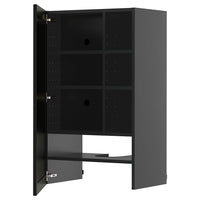 METOD wall cb f extr hood w shlf/door, black-grey/Lerhyttan black stained, 60x100 cm