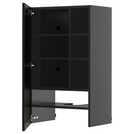 METOD - METOD Wall cb f extr hood w shlf/door, black-grey/Lerhyttan black stained, 60x100 cm
