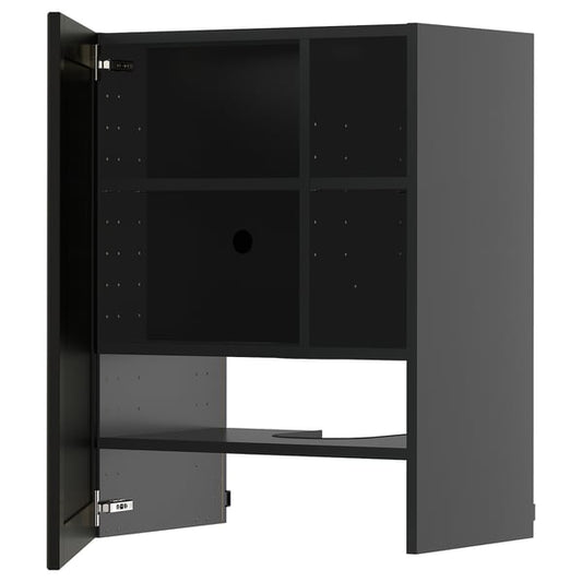 METOD - METOD Wall cb f extr hood w shlf/door, black-grey/Lerhyttan black stained, 60x80 cm