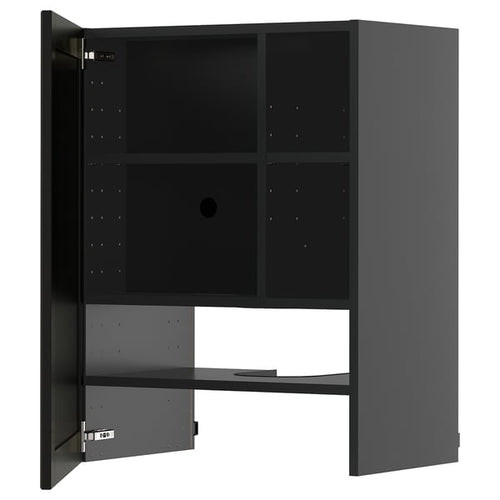 METOD wall cb f extr hood w shlf/door, black-grey/Lerhyttan black stained, 60x80 cm