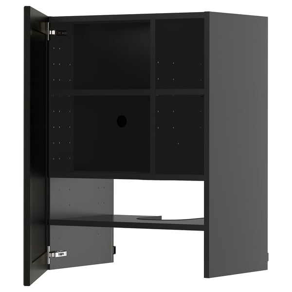 METOD wall cb f extr hood w shlf/door, black-grey/Lerhyttan black stained, 60x80 cm