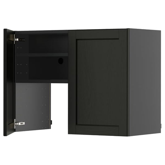 METOD - METOD Wall cb f extr hood w shlf/door, black-grey/Lerhyttan black stained, 80x60 cm