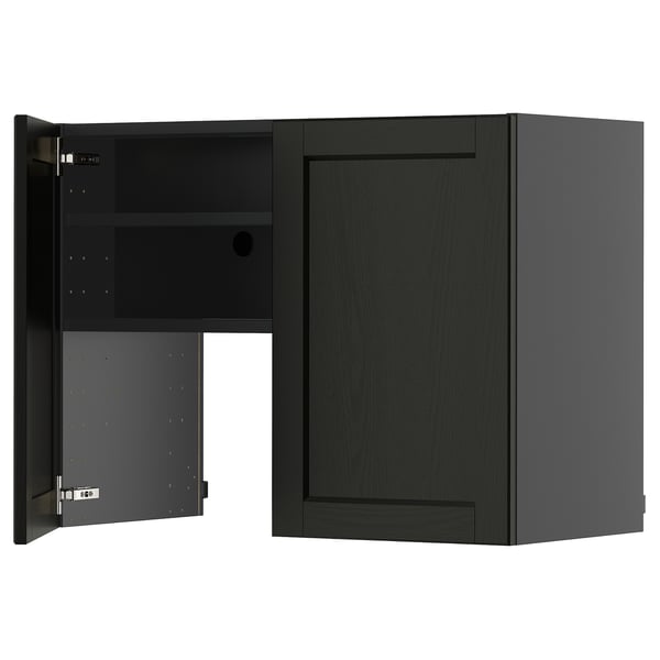 METOD - METOD Wall cb f extr hood w shlf/door, black-grey/Lerhyttan black stained, 80x60 cm