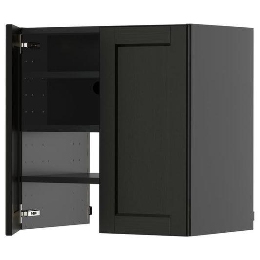 METOD - METOD Wall cb f extr hood w shlf/door, black-grey/Lerhyttan black stained, 60x60 cm