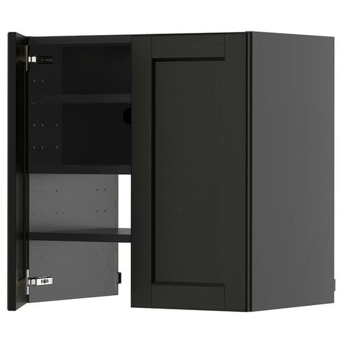 METOD wall cb f extr hood w shlf/door, black-grey/Lerhyttan black stained, 60x60 cm