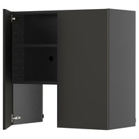 METOD wall cb f extr hood w shlf/door, black-grey/Nickebo matt anthracite, 80x80 cm