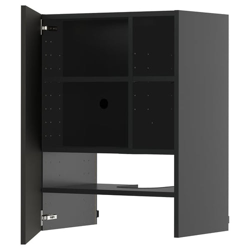 METOD wall cb f extr hood w shlf/door, black-grey/Nickebo matt anthracite, 60x80 cm
