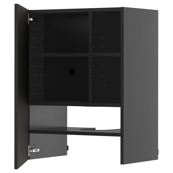 METOD wall cb f extr hood w shlf/door, black-grey/Nickebo matt anthracite, 60x80 cm