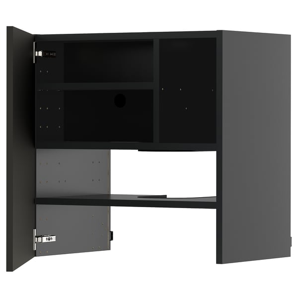 METOD wall cb f extr hood w shlf/door, black-grey/Nickebo matt anthracite, 60x60 cm