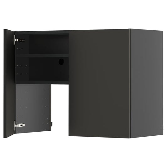 METOD - METOD Wall cb f extr hood w shlf/door, black-grey/Nickebo matt anthracite, 80x60 cm