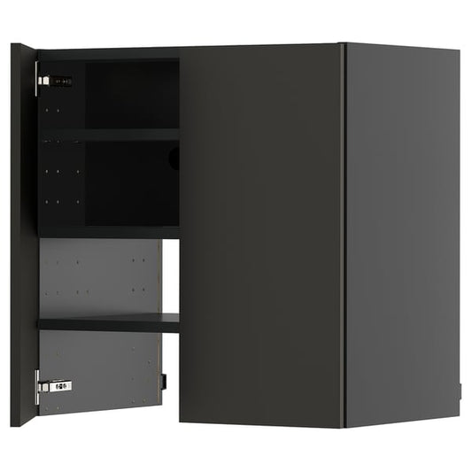 METOD - METOD Wall cb f extr hood w shlf/door, black-grey/Nickebo matt anthracite, 60x60 cm