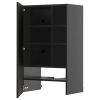 METOD wall cb f extr hood w shlf/door, black-grey/Nickebo matt anthracite, 60x100 cm
