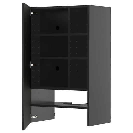 METOD - METOD Wall cb f extr hood w shlf/door, black-grey/Nickebo matt anthracite, 60x100 cm