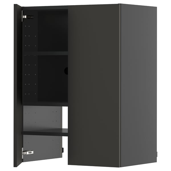 METOD wall cb f extr hood w shlf/door, black-grey/Nickebo matt anthracite, 60x80 cm