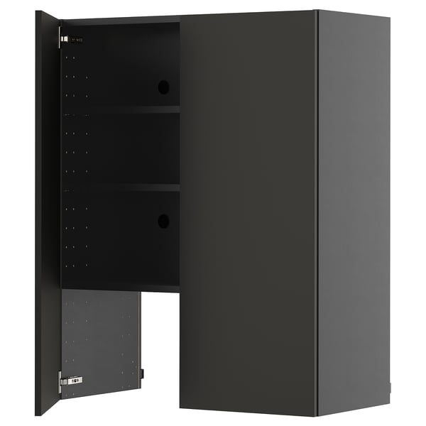 METOD - METOD Wall cb f extr hood w shlf/door, black-grey/Nickebo matt anthracite, 80x100 cm