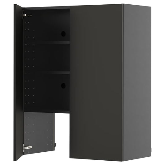METOD - METOD Wall cb f extr hood w shlf/door, black-grey/Nickebo matt anthracite, 80x100 cm