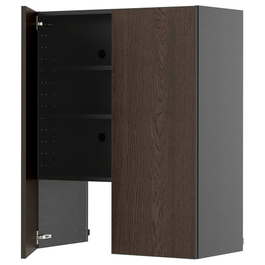 METOD - METOD Wall cb f extr hood w shlf/door, black-grey/Sinarp brown, 80x100 cm