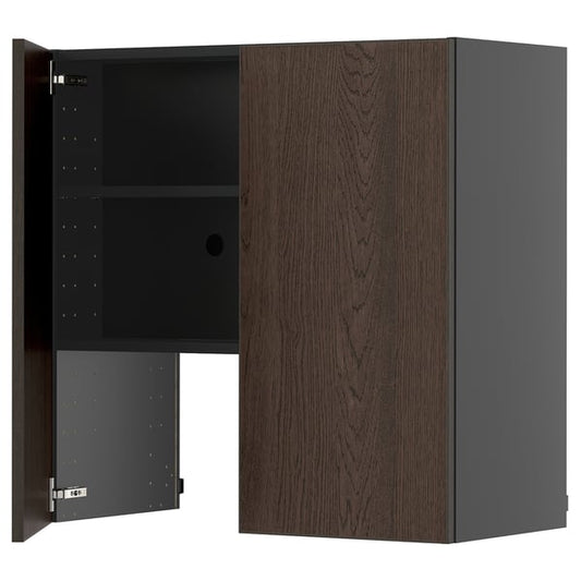 METOD - METOD Wall cb f extr hood w shlf/door, black-grey/Sinarp brown, 80x80 cm