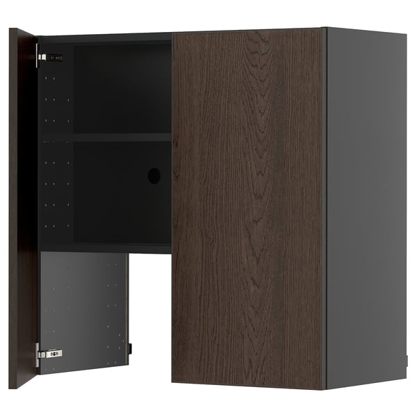 METOD - METOD Wall cb f extr hood w shlf/door, black-grey/Sinarp brown, 80x80 cm