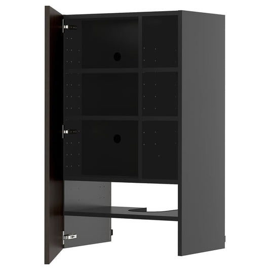 METOD - METOD Wall cb f extr hood w shlf/door, black-grey/Sinarp brown, 60x100 cm