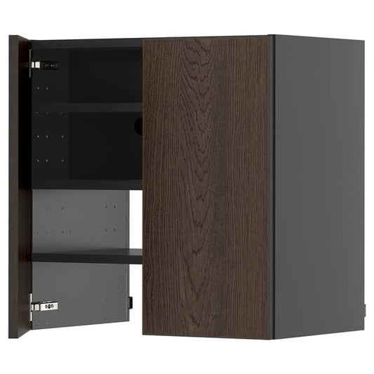 METOD - METOD Wall cb f extr hood w shlf/door, black-grey/Sinarp brown, 60x60 cm