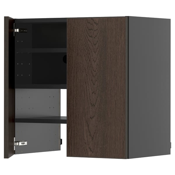 METOD - METOD Wall cb f extr hood w shlf/door, black-grey/Sinarp brown, 60x60 cm