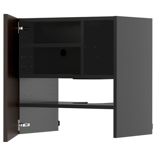 METOD - METOD Wall cb f extr hood w shlf/door, black-grey/Sinarp brown, 60x60 cm