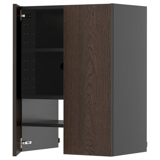 METOD - METOD Wall cb f extr hood w shlf/door, black-grey/Sinarp brown, 60x80 cm