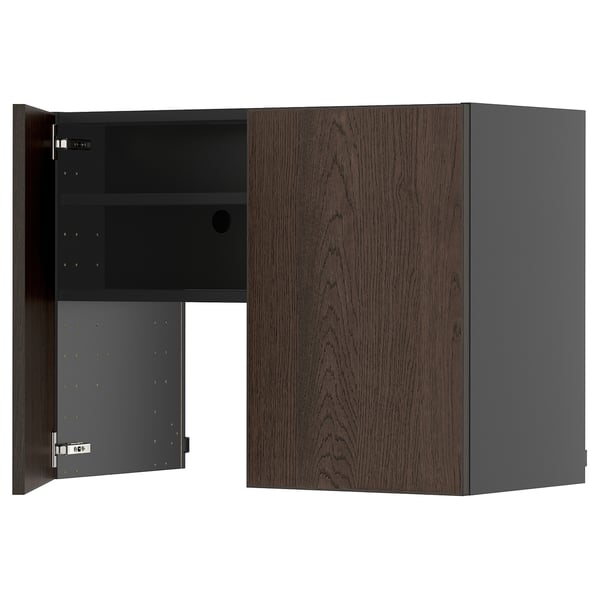 METOD - METOD Wall cb f extr hood w shlf/door, black-grey/Sinarp brown, 80x60 cm