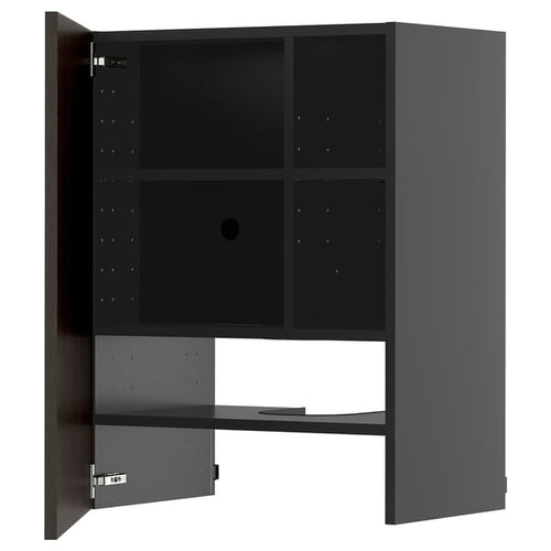 METOD wall cb f extr hood w shlf/door, black-grey/Sinarp brown, 60x80 cm