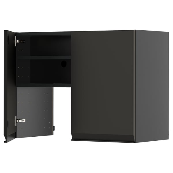 METOD wall cb f extr hood w shlf/door, black-grey/Upplöv matt anthracite, 80x60 cm