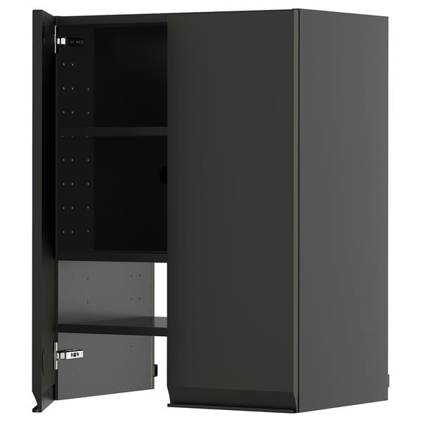 METOD wall cb f extr hood w shlf/door, black-grey/Upplöv matt anthracite, 60x80 cm